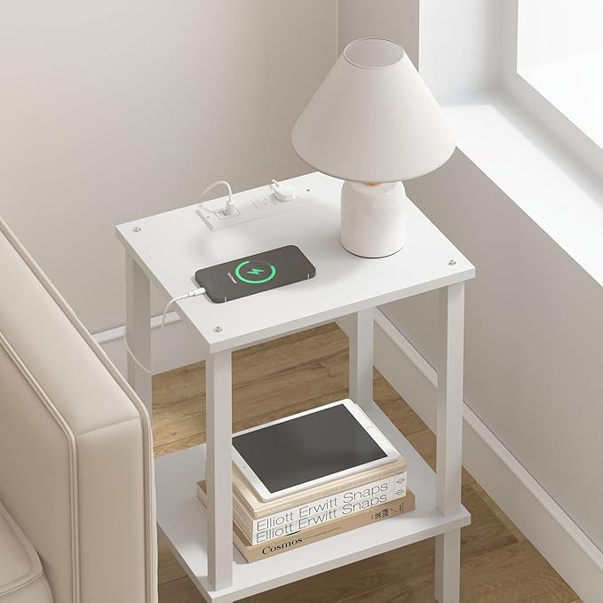 TUTOTAK End Table with Charging Station, Small Side Table with Outlets