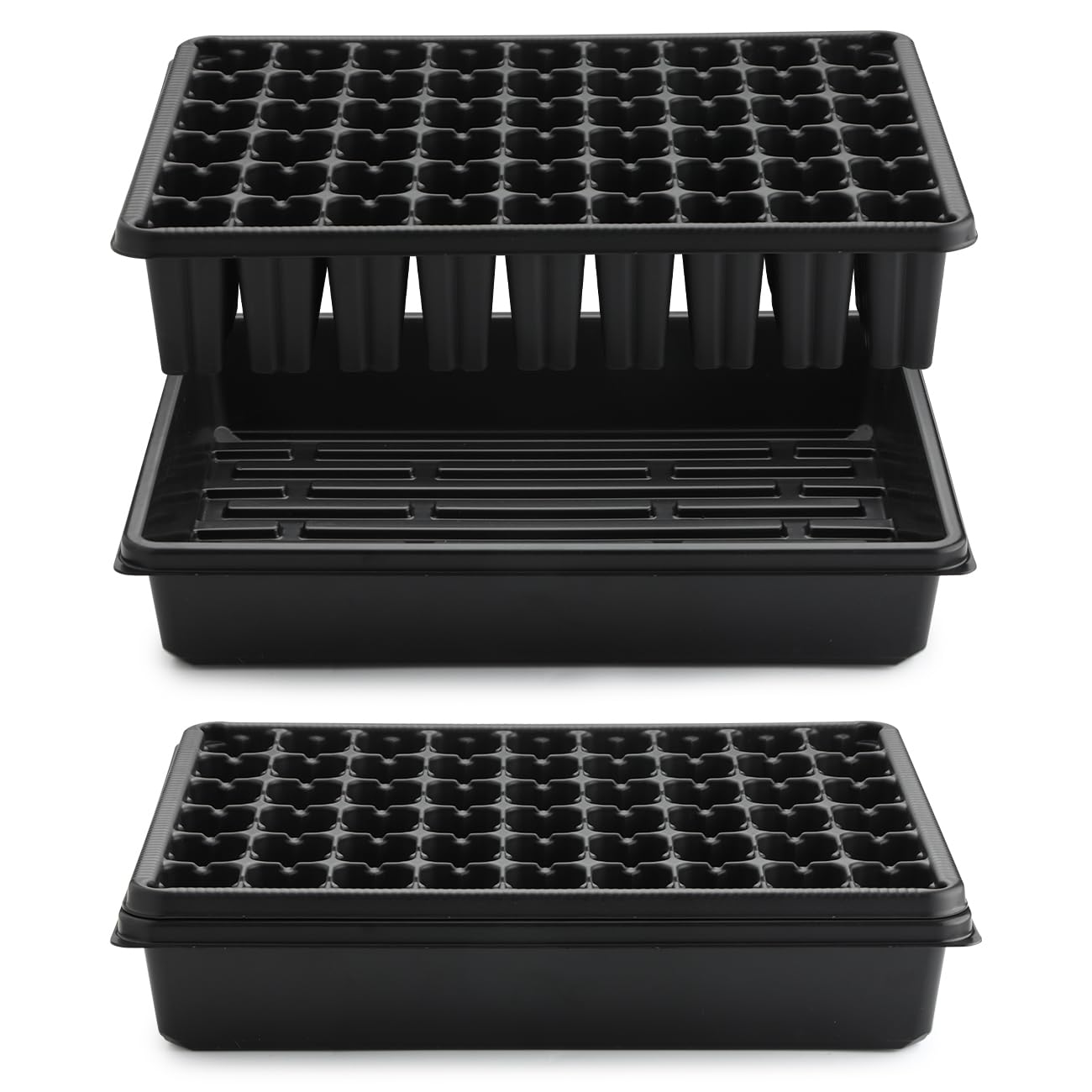 RooTrimmer 5 Pack Seedling Starter Trays No Holes and 5 Pack 54 Cell Seed Starter Trays Extra Deep 2.8" - Heavy Duty Plastic Nursery Trays for Seed Germination & Plant Propagation (5 Sets)