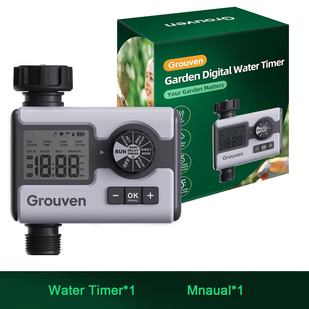 Garden Sprinkler Timer Dial Hose Faucet Programmable Water Timer with Rain Delay,Manual, Automatic Watering System Irrigation,1 Outlet