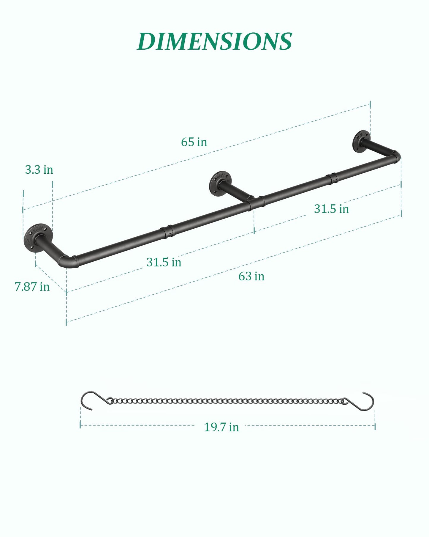 SOFITORG Plant Haning Rod, Hanging Planters for Indoor Plants with 6 Chains, Wall Plant Hanging Bar for Window Celling, 65.7 Inch, Metal Black, Pots Not Included