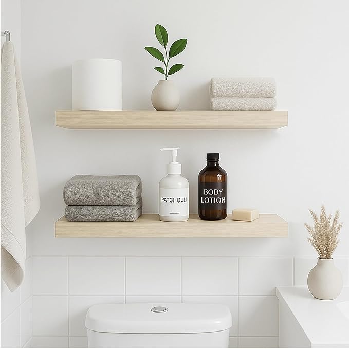 White Oak Floating Shelves for Wall, 24 in Wall Mounted Shelves Perfect for