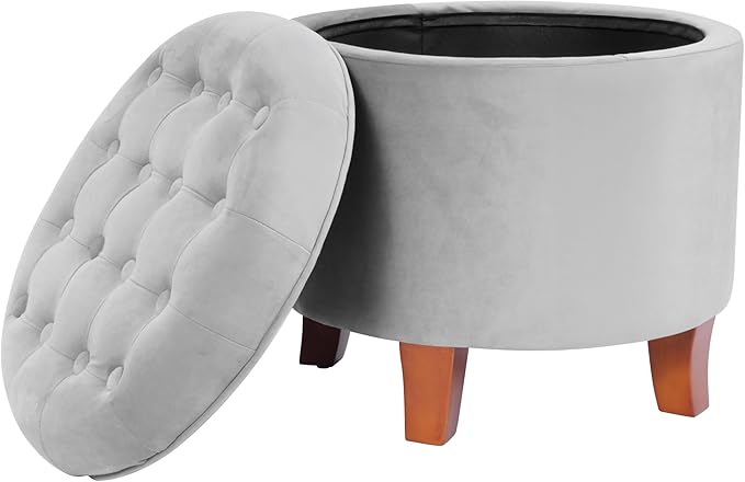 Homepop Home Decor | Upholstered Round Velvet Tufted Foot Rest Ottoman | Ottoman