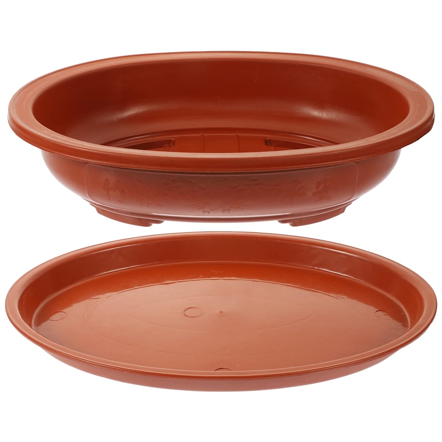 ERINGOGO Bonsai Training Pot with Drip Tray, 15 Plants Growing Plastic Oval Planter Drainage Holes, Large Low Flower for Nursery, Garden, Red, 15in, ADY92SCB3358Z136N