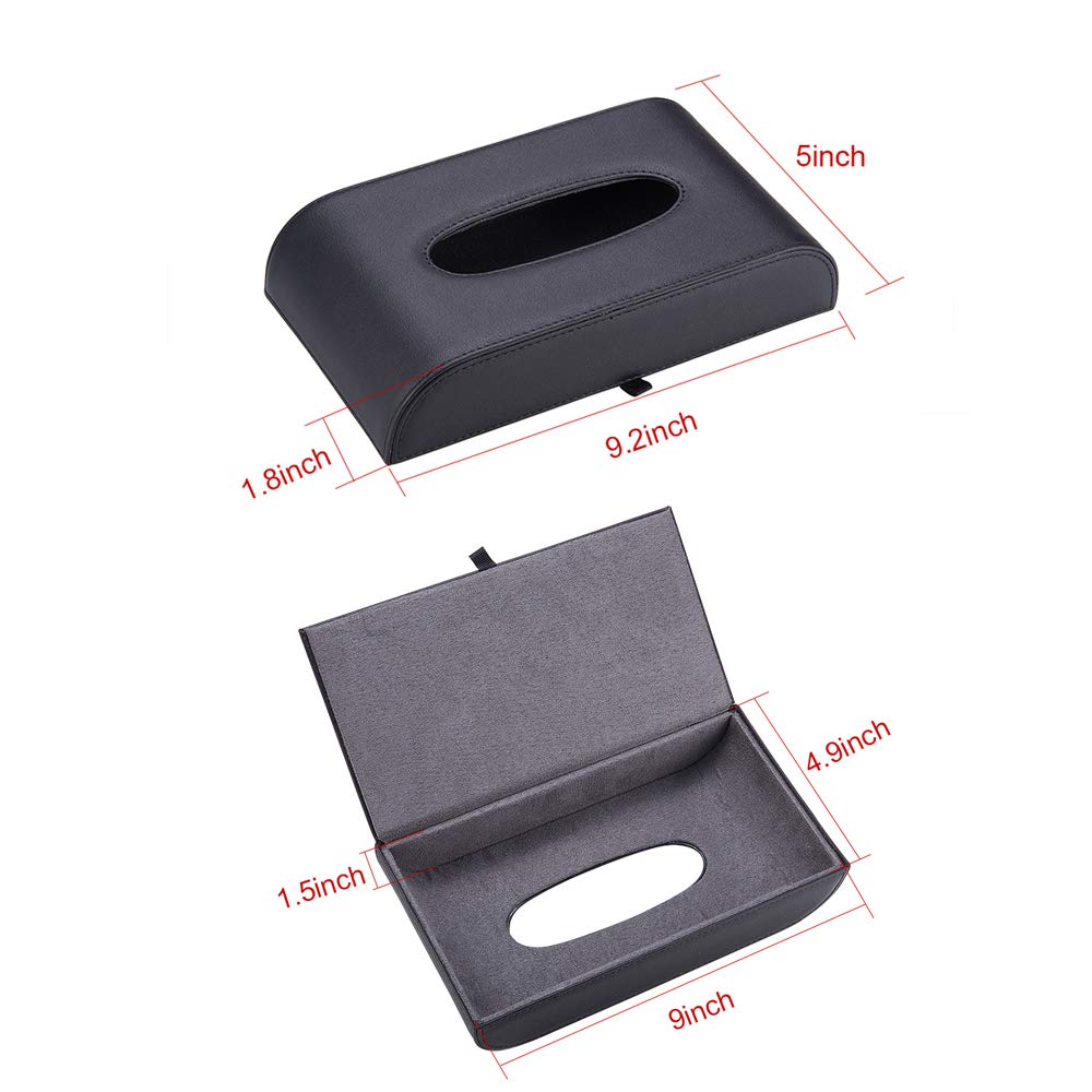 AuMoHall Black Tissue Box Cover PU Leather Rectangular Tissue Holder for Home Car Office Decor (NO Paper Towel)
