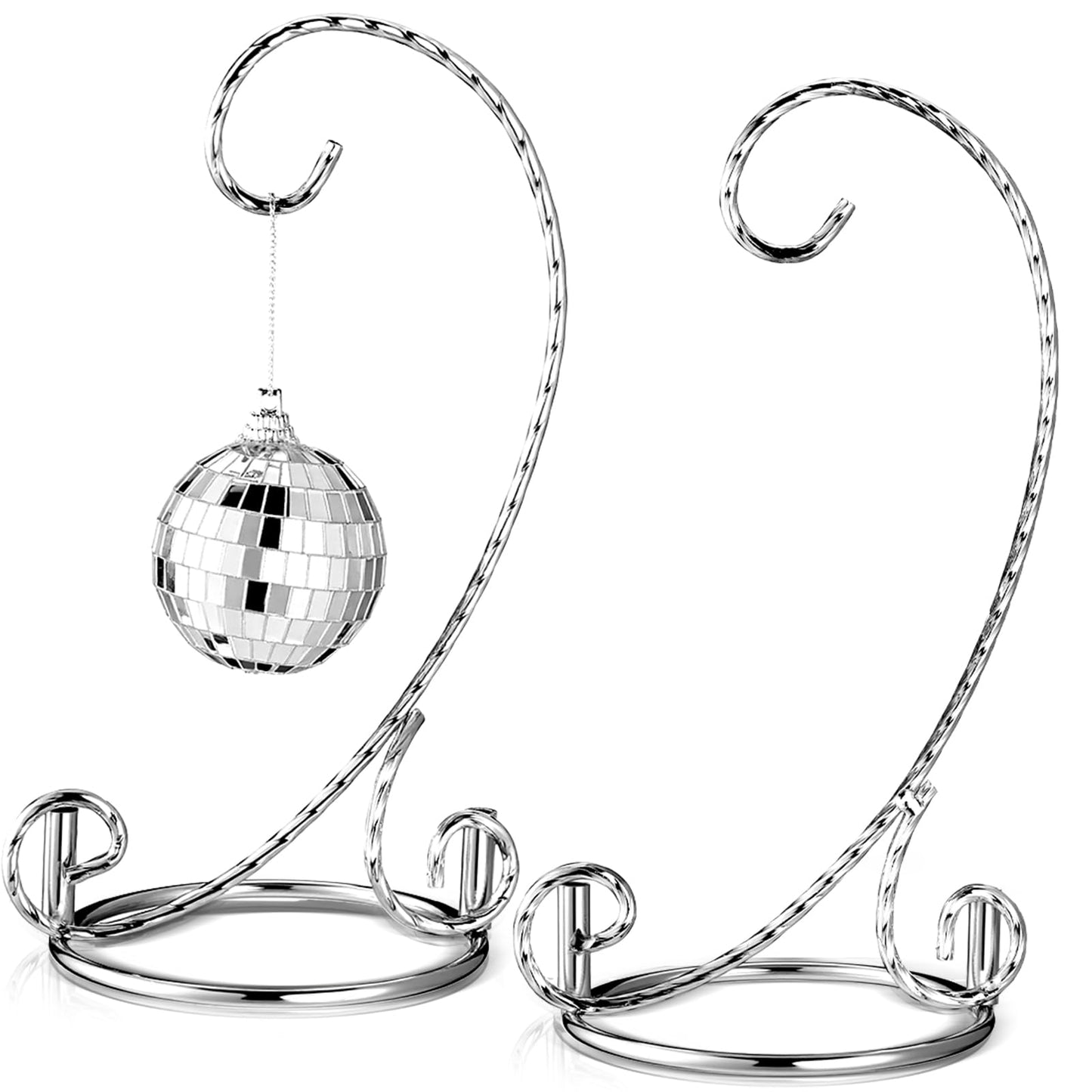 MorningRo 2 Pcs Small Twisted Ornament Display Stand 7.5" H Ornament Hanger Stand Holder Hanging Terrarium Holder for Wedding Christmas Home Office Decor(Silver)