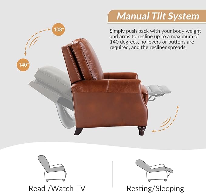 HULALA HOME Genuine Leather Manual Recliner Chairs Set of 2