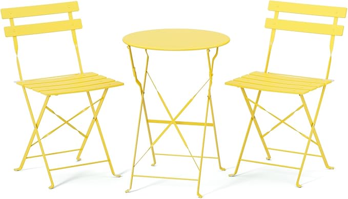 VINGLI Outdoor Folding Bistro Table and Chairs Set of 2, 3-Piece Bistro Set