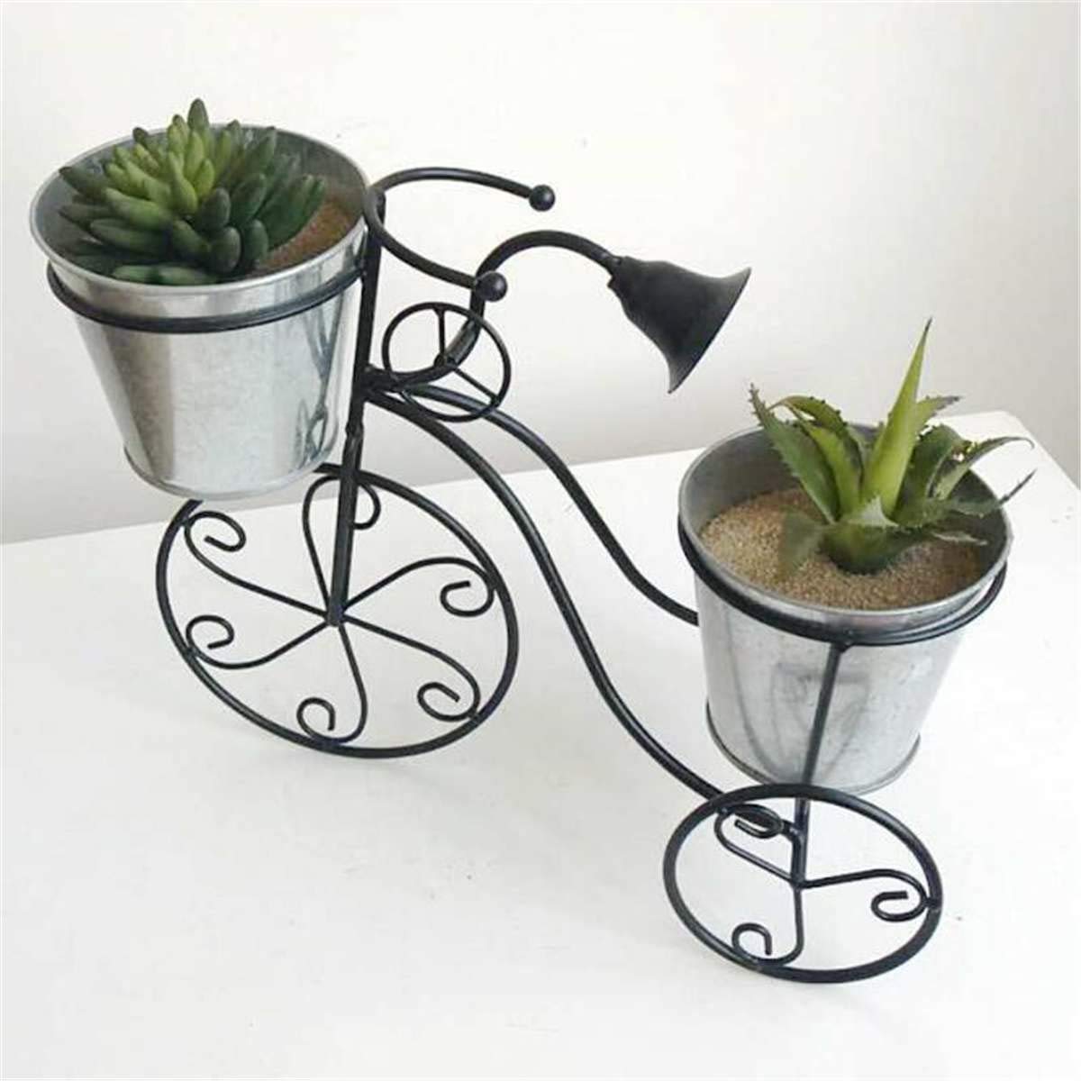 Lovely Bicycle Flower Pots Holder Plant Stand Modern Stable Metal Flower Pot Display Rack for Indoor Outdoor Balcony Home Garden Black