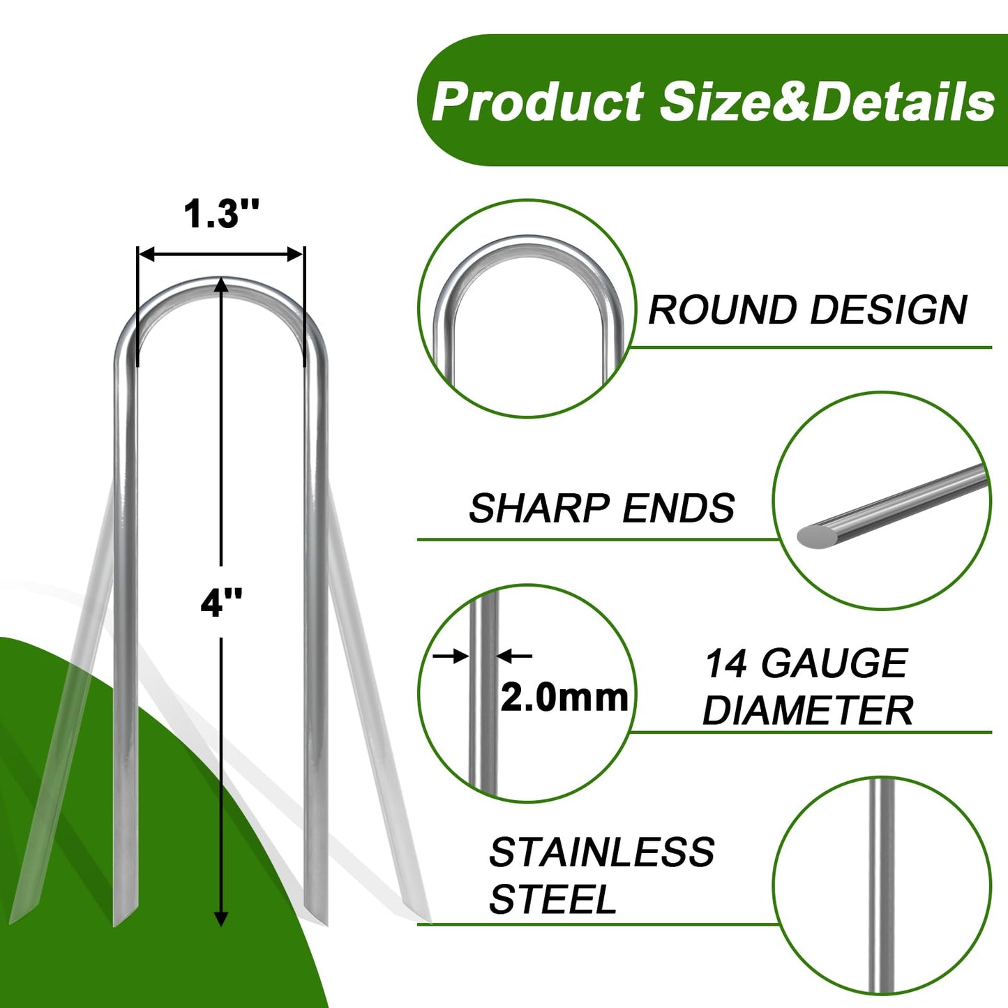 AAGUT 4 Inch Landscape Stakes 200 Pack Garden Drip Irrigation Tubing Stakes Heavy Duty 14 Gauge Galvanized Ground Staples Lawn U Hooks for Soaker Hose, Chicken Wire, Chain Link Fence, Dog Fence