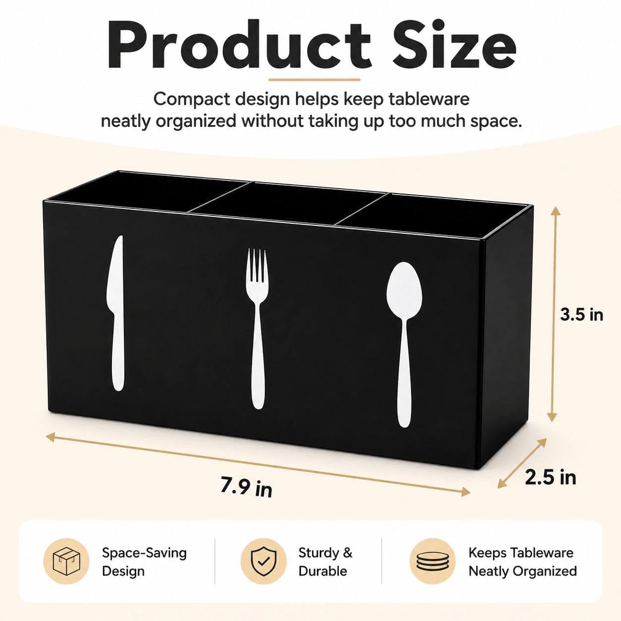 Eselatin 3 Compartments Silverware Caddy,Plastic Utensil Holder for Kitchen Countertop,Party Silverware Holder,Lfork Spoon Knife Organizer, Black
