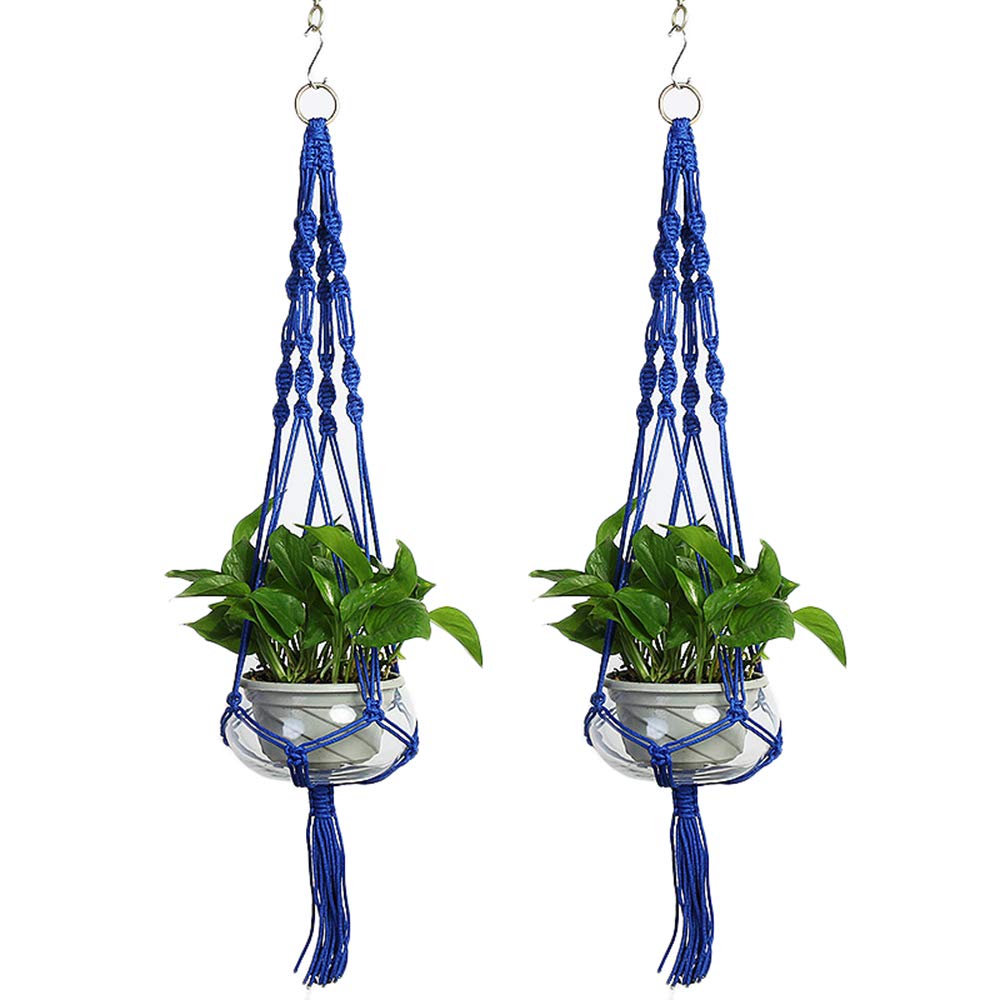 Vpang 2 Pack Macrame Plant Hanger, Outdoor Indoor Hanging Planter Basket Flower Pot Holder Nylon Rope Home Decor 41 Inch (Blue)