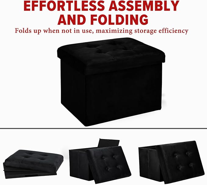 LINMAGCO Storage Ottoman Folding Foot Stool Velvet Foot Rest