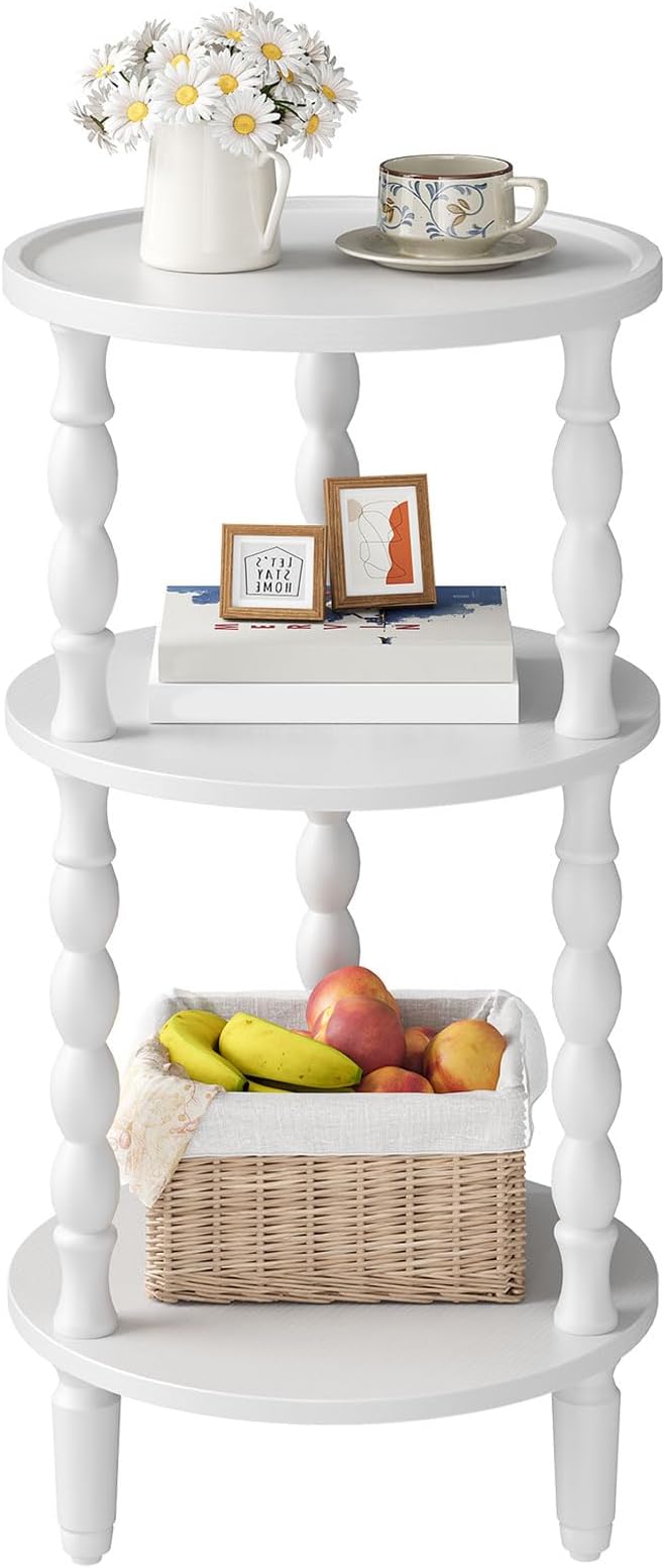 HOOBRO Round Side Table for Small Space, 3-Tier Small Round End Table