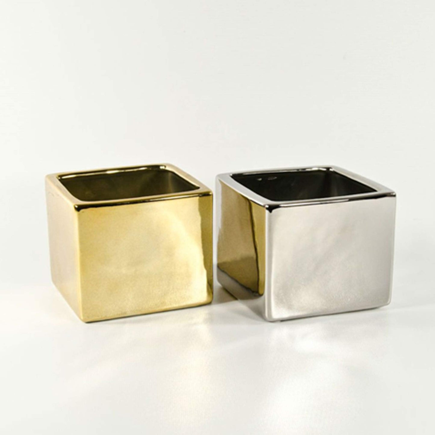 WGV Ceramic Cube Vase Width 5.5" Height 5" (Fits 5" Pot) Elegant Modern Block Square Floral Planter Terrarium Container Table Dresser for Event Accent Home Office Decor Gold 1 Piece