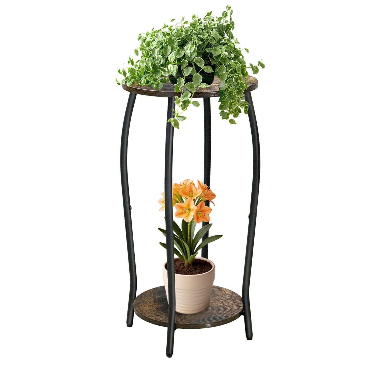 Uniqcovosa Plant Stand Indoor, 2 Tier Tall Wood Plant Stand, 4-Leg Floor Corner Plant Stands, Heavy Duty Plant Shelf Plant Rack Flower Stands For Home Decor, Brown