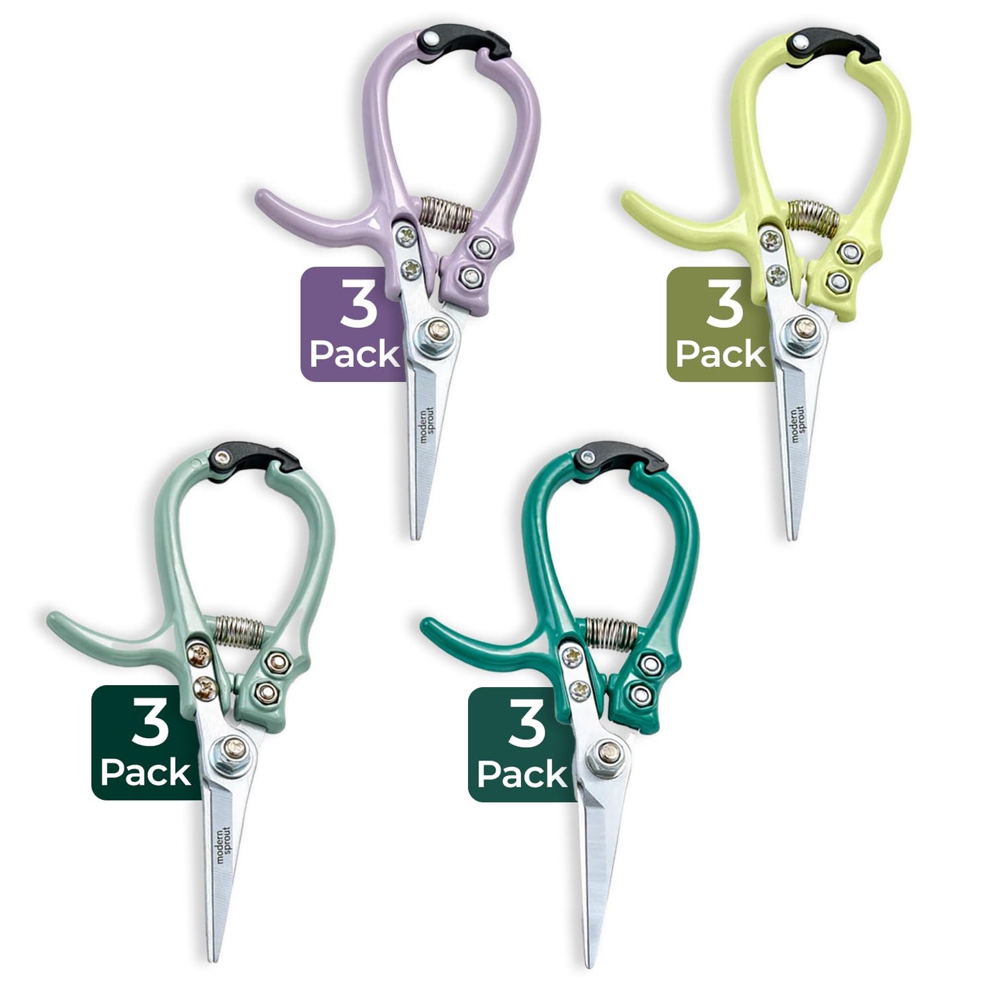 Modern Sprout Pruning Shears - Herb Snipping Scissors- Lightweight Gardening Tools W/Easy Lock - Flower Cutter Garden Shears - Carbon Steel Blade + Plastic-Free Reusable Holster (Multicolor 12 Pcs)