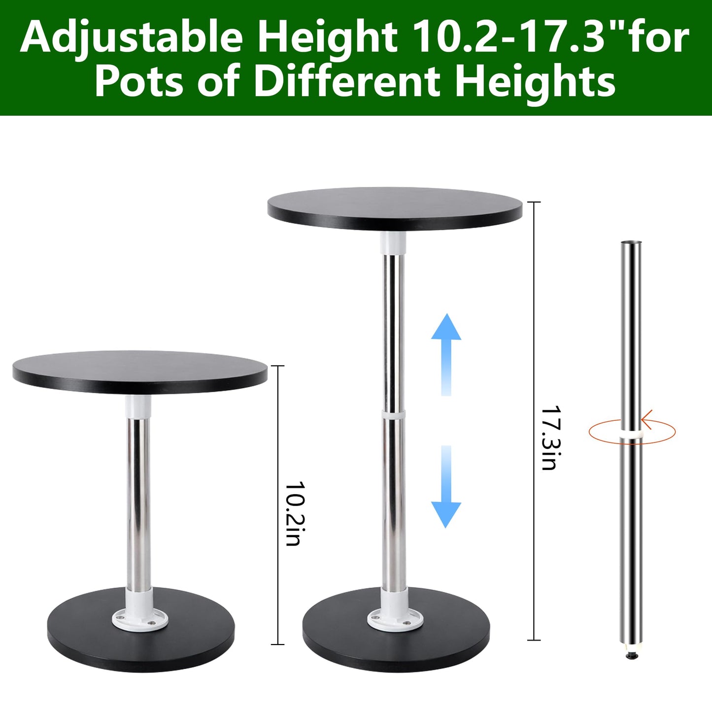 DECOHS 3 Set Adjustable Height Planter Inserts, 10.2-17.3" Rise Stainless Steel Plant Risers for Inside Pot, Planter Fillers Plant Lift Inserts for Large Pots Tall Taper Planters 6" 8" 10" Base or Top