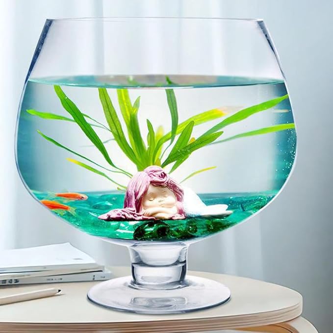 UKCOCO Elegant Glass Fish Bowl: Multi-Functional Betta Fish Tank, Desktop Goldfish Aquarium - Clear Glass Vase for Home Office Decor, 7.47 Inch