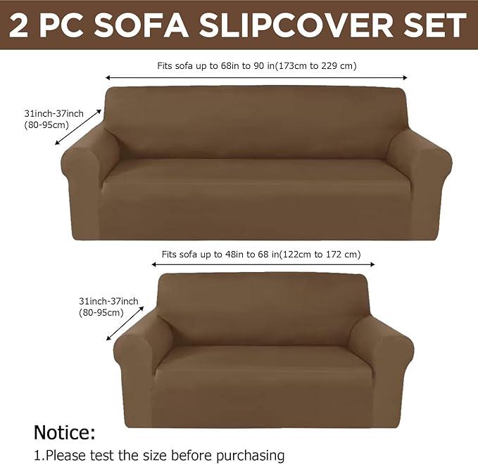 Peryiter 2 Pcs Sofa Covers Couch and Loveseat Covers Set Stretch Sofa Slipcover