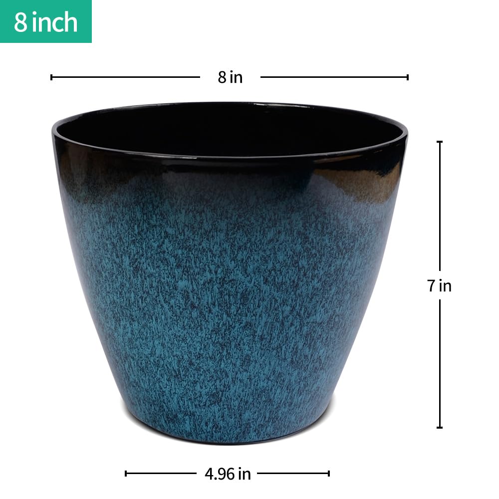 RICH ATLAS 2 Pack Plant Pots Durable Decorative Flower Pots,8 Inch Planter with Drainage Hole + 6 Inch Planter Set for Indoor and Outdoor Plants,Flowers,Succulents - Blue