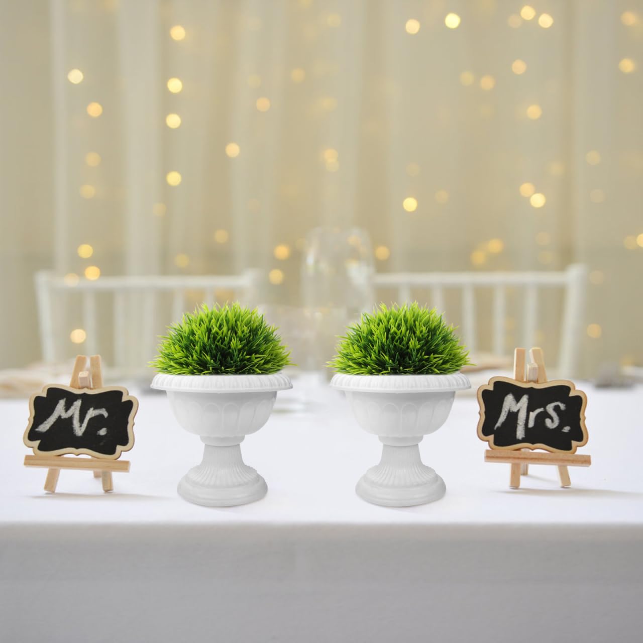 VOSAREA 4pcs White Urn Planter Plastic Pedestal Flower Vases Plant Pot Roman Flower Pot for Wedding Centerpieces Yard Garden Porch Front Door