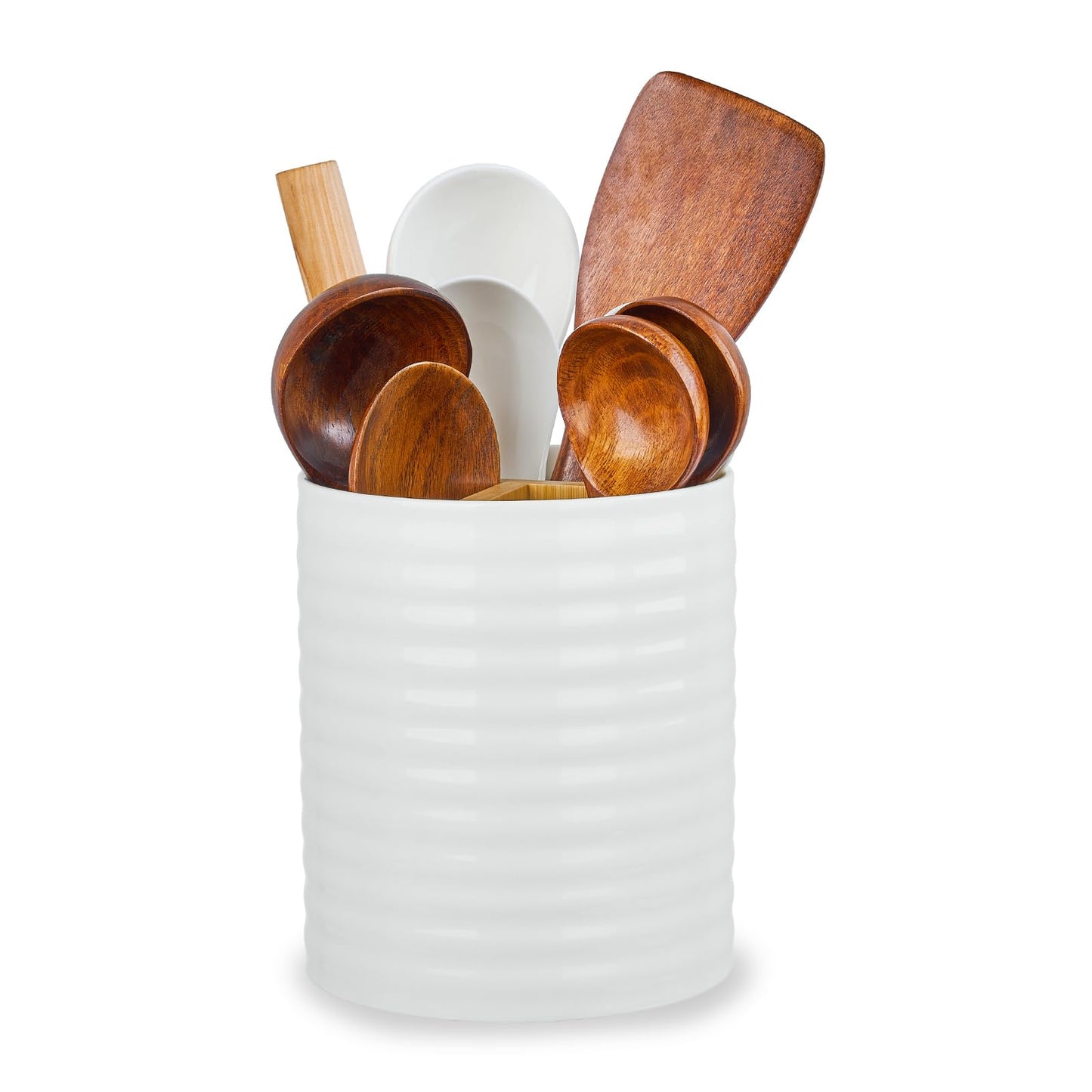 Meichu Utensil Holder, White Ceramic Utensil Holder for Countertop, 7.2" Large Cooking Utensil Crock for kitchen counter with Divider Board, Morden Countertop Organizer for Spatula, Kitchen Decor