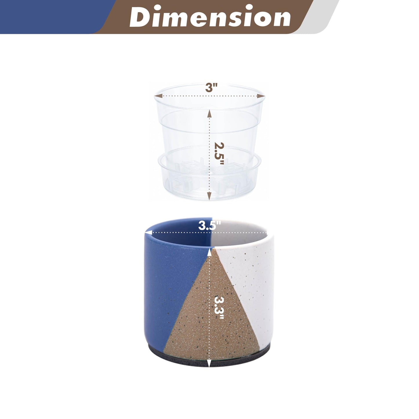 D'vine Dev 3.5" Stoneware Cachepot Planter with 3" Clear Nursery Pot & Detachable Saucer – Indoor Plant Pot with Drainage for Bottom Watering & Root Visibility, Cobalt Canyon, Set of 2, 93-V-A-3