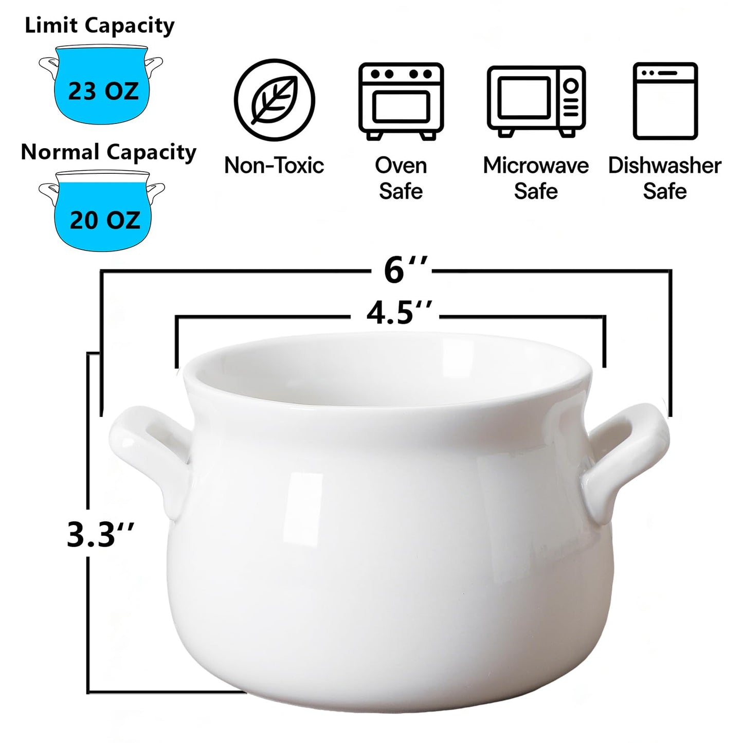 20oz French Onion Soup Bowls with handles Set of 4, 2 Mitts & 4 Spoons Included, Ceramic Oven Safe,Perfect for Soups, Chicken, Vegetable, Beef, Oatmeal, Chili, Corn, Clam, Pumpkin & More (White)