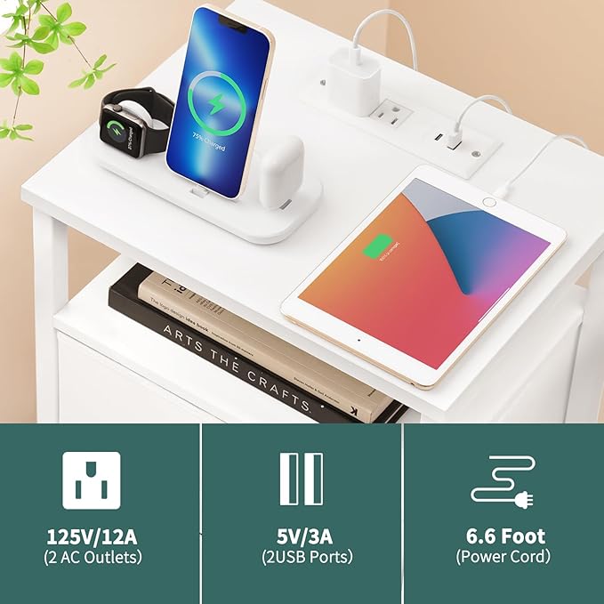 Yoobure Night Stand with Charging Station, 16 Colors LED Nightstand with USB