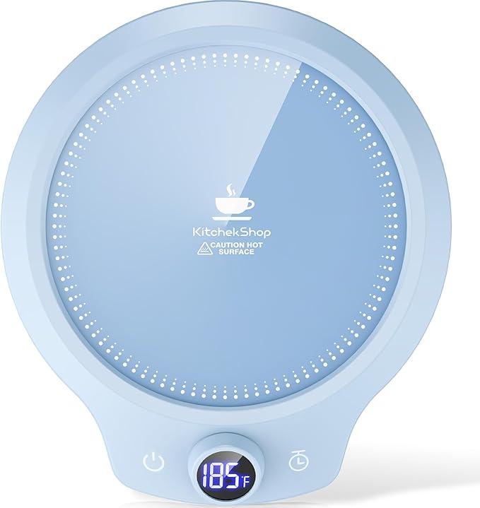 Fast Heating Mug Warmer - 4 Temp Settings & 1-12H Timer, Coffee Cup Warmer Plate for Desk Auto Shut Off, Ideal Beverage Warmer Gift for Coffee, Tea, Milk (Blue)