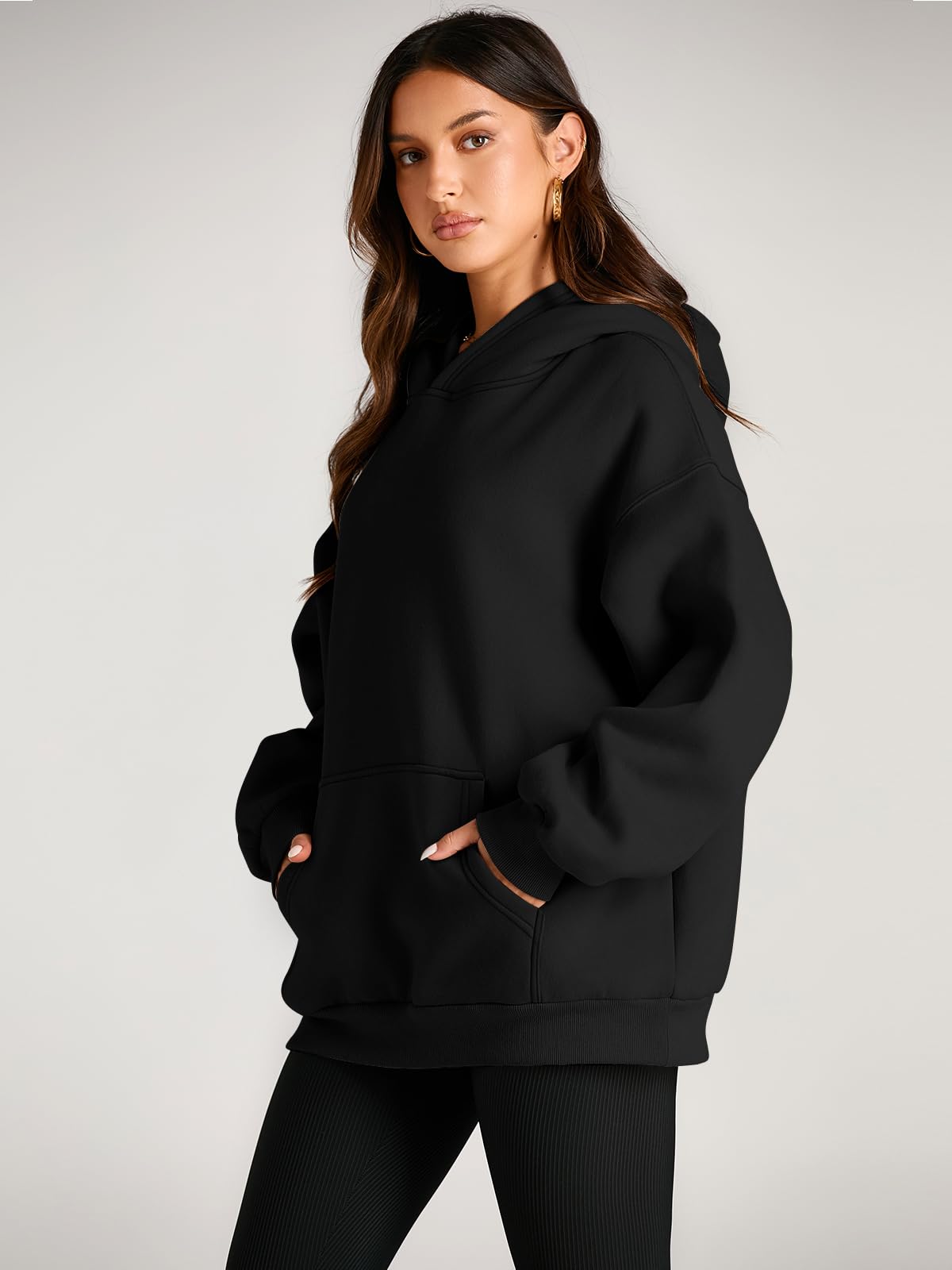 Trendy Queen Womens Oversized Hoodies Fleece Sweatshirts Fall Fashion 2025 Pullover Sweaters Winter Clothes Black M
