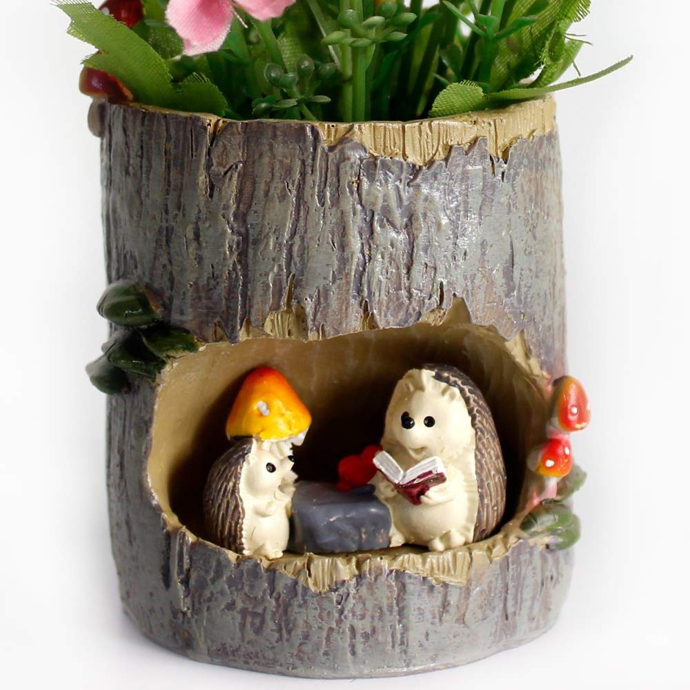 GoodPlay Flower Pot Succulent Planters Tree Hole Pots Resin Flower Plant Pot Office Home Garden Decoration (Hedgehog)