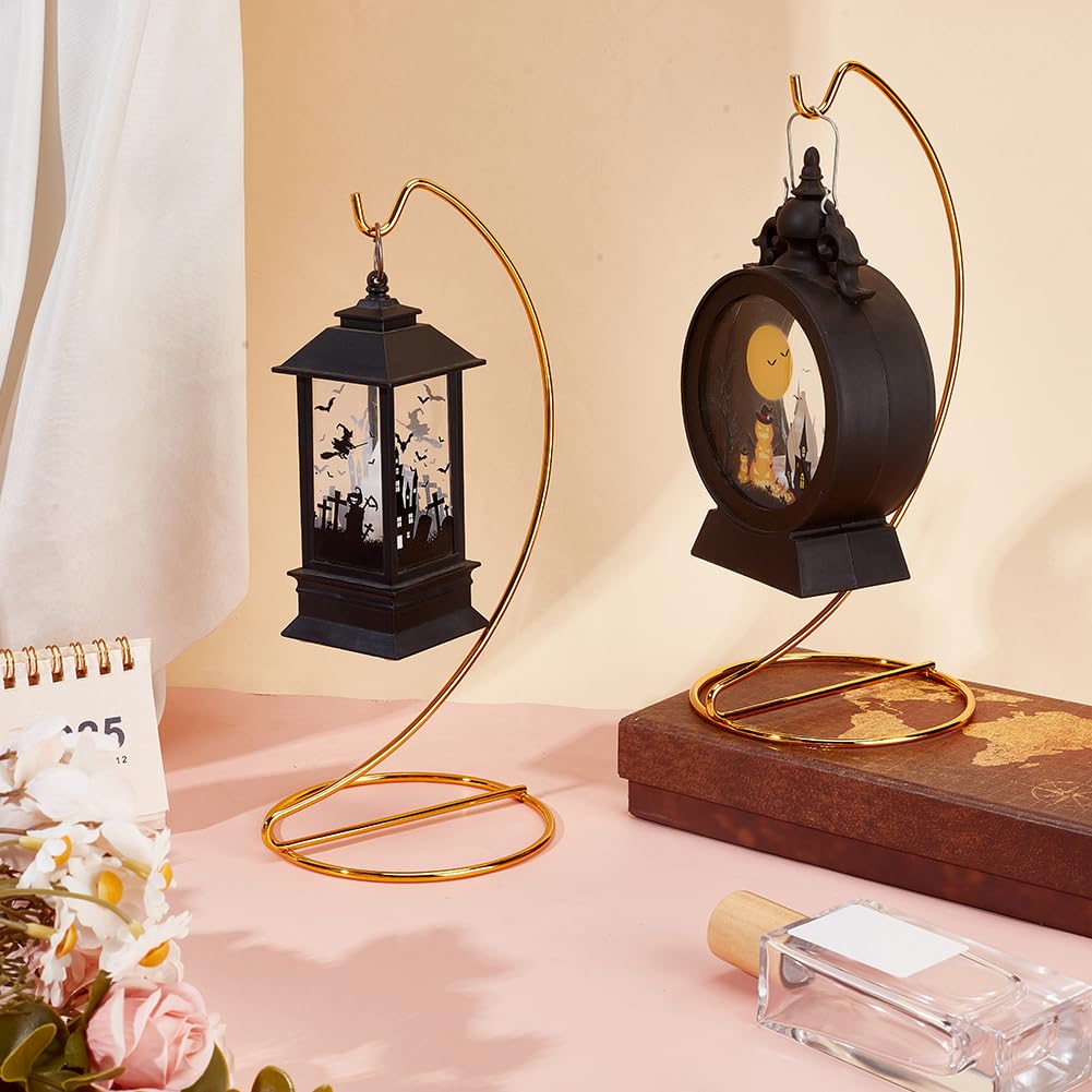 DELORIGIN 6pcs Ornament Display Stand Hanger Holder Glass Globe Iron Wire Stand Hanging Hook Rack for Christmas Lanterns Hanging Air Plant Terrarium Witch Ball Decor DIY Art Craft Display(Golden)