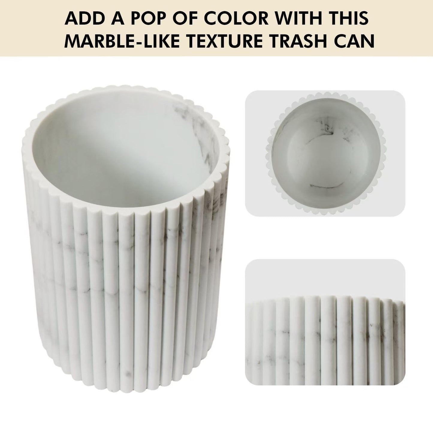 DoveeDosa Marble White Luxury Stone Bathroom Trash Can, Modern Bathroom Office Trash Can, Resin Wastebasket, Garbage Receptacle Bin for Bathrooms, Offices, Powder Rooms, Kitchens (Marble White)