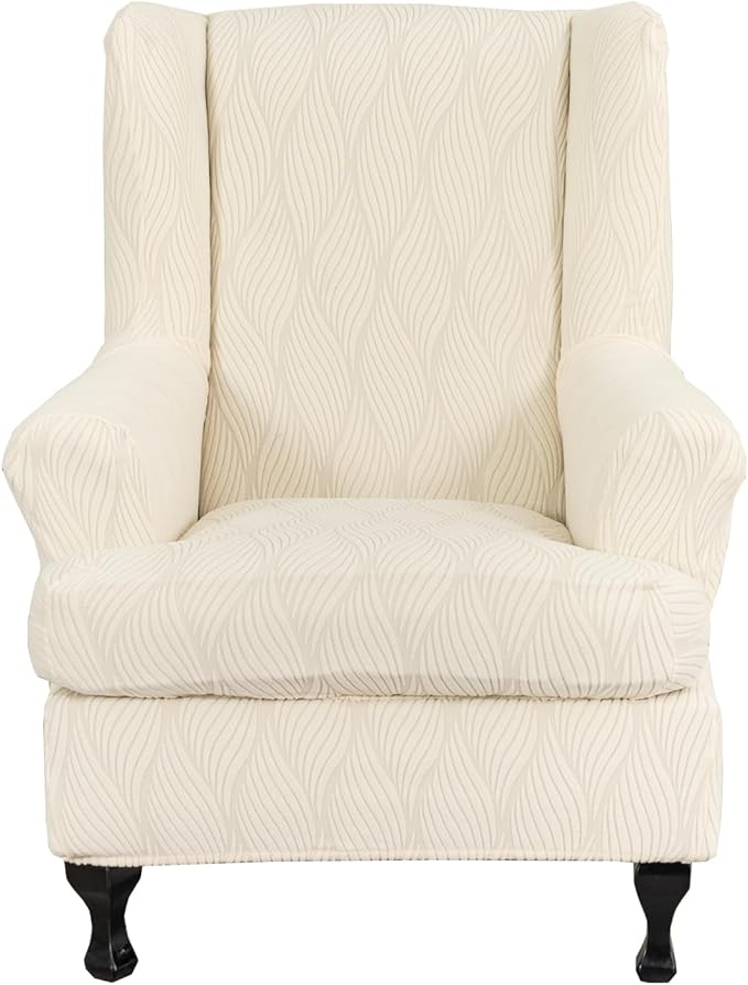 KRFOONN Stretch Wing Chair Slipcovers Jacquard 2 Piece Wingback Chair Covers