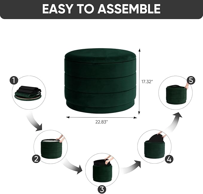 23" Upholstered Round Velvet Ottoman