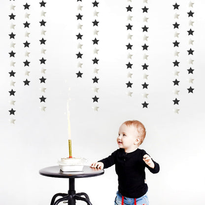 Black-Silver Birthday Graduation Party-Decorations Garland - 62ft Glitter Twinkle Little Star Hanging Streamers Banner Decor,Bachelorette Wedding Baby Bridal Shower New Years Supplies Backdrop Hugtmr