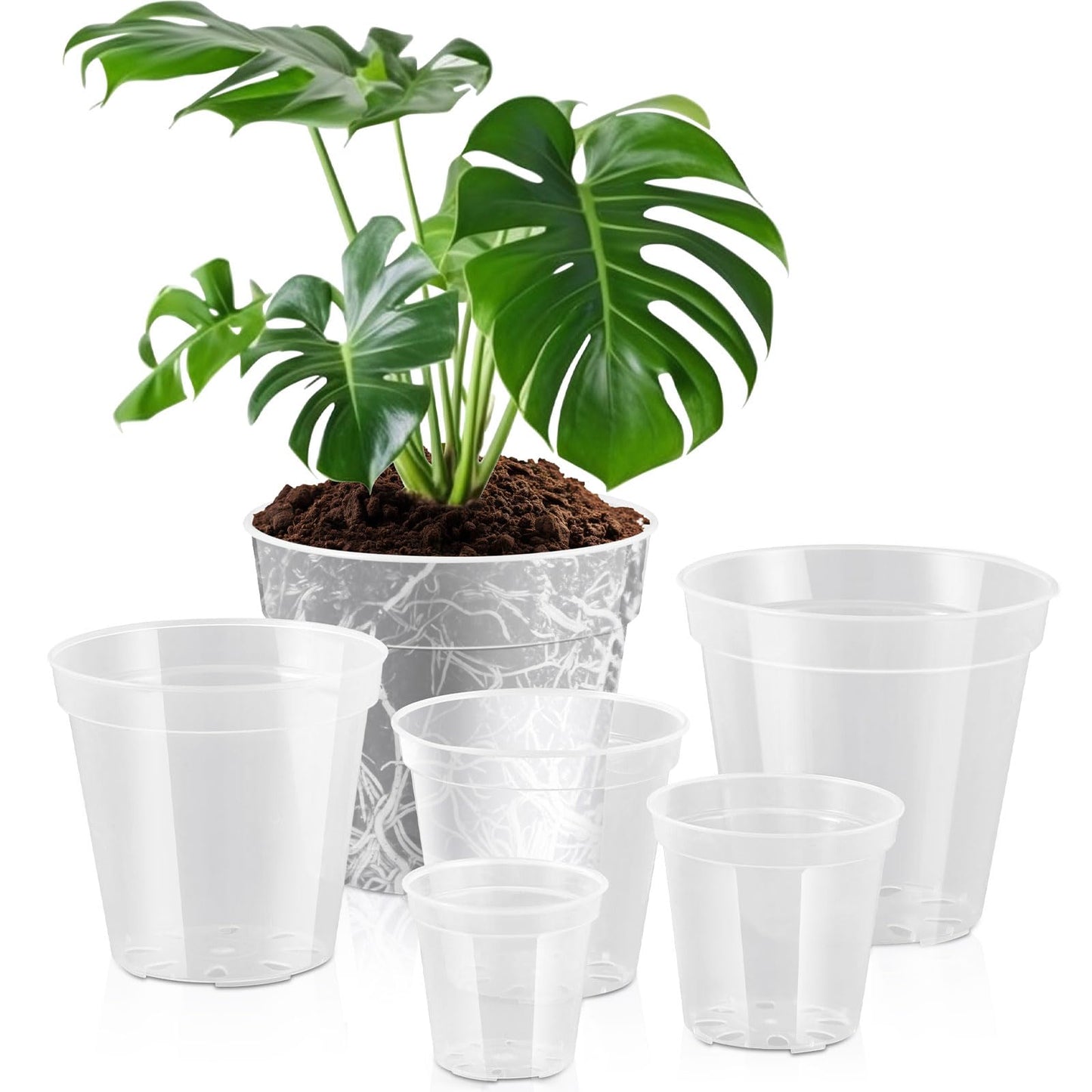 Vesici 6 Pcs 4/5/6/7/8/9 Inch Large Thickened Clear Nursery Pots Variety Pack Plant Pots with Drainage Holes Planters for Indoor Plants Flexible Transparent Plastic Plant Bottle Succulents