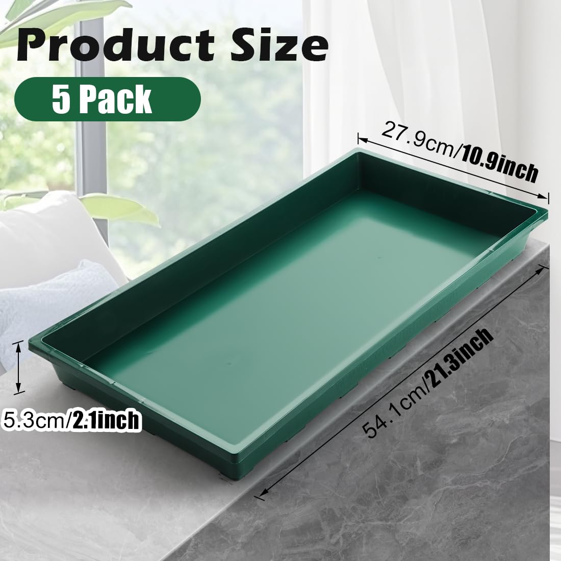 RooTrimmer 1020 Nursery Pots Trays 5 Pack, Plastic Flat Seed Starter Trays, Durable Seedling Potting Tray for Carrying and Holding Planting Pot (Green)