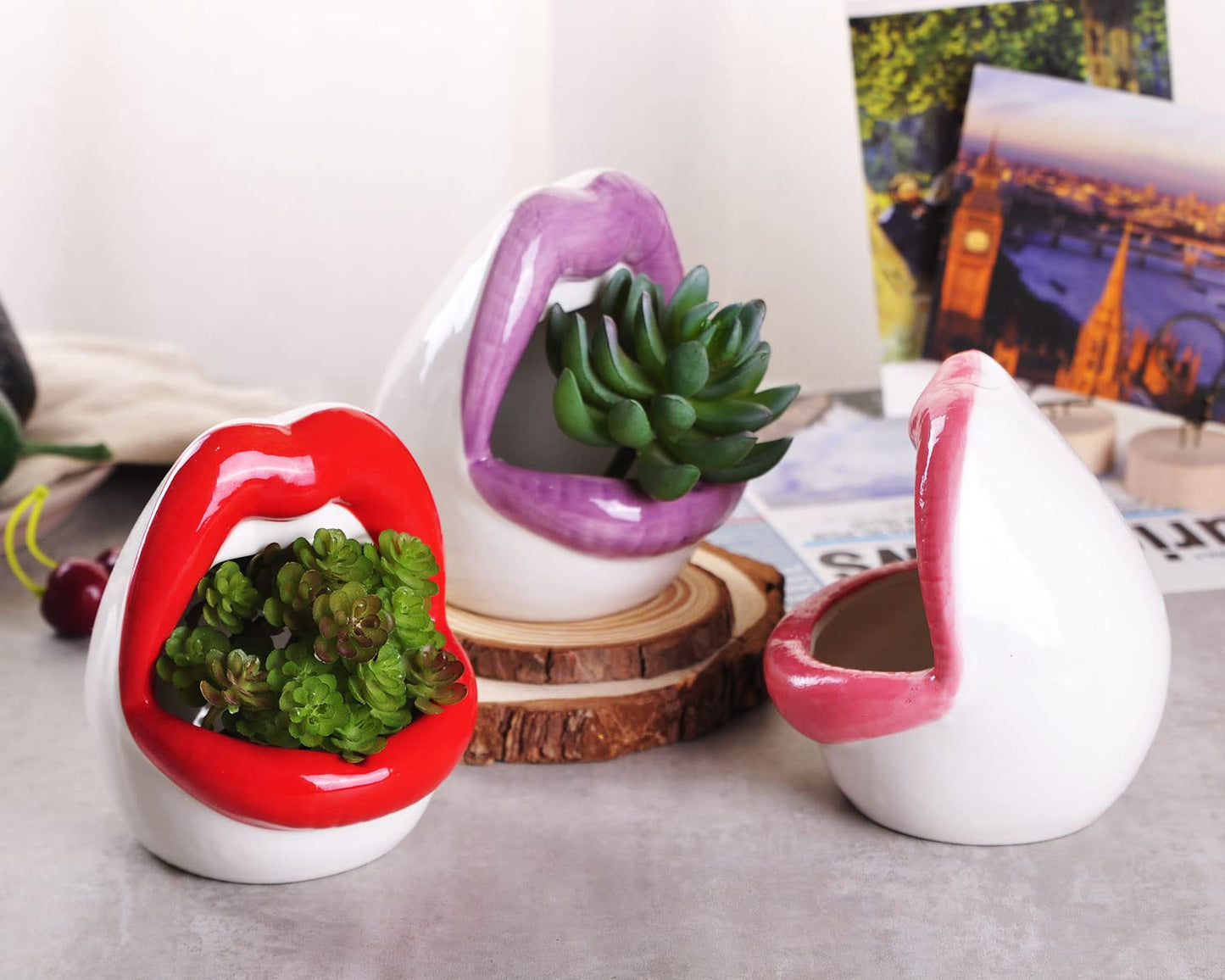 WHJY Sexy Lips Planter Pot, Ceramic Succulent Planter - Red