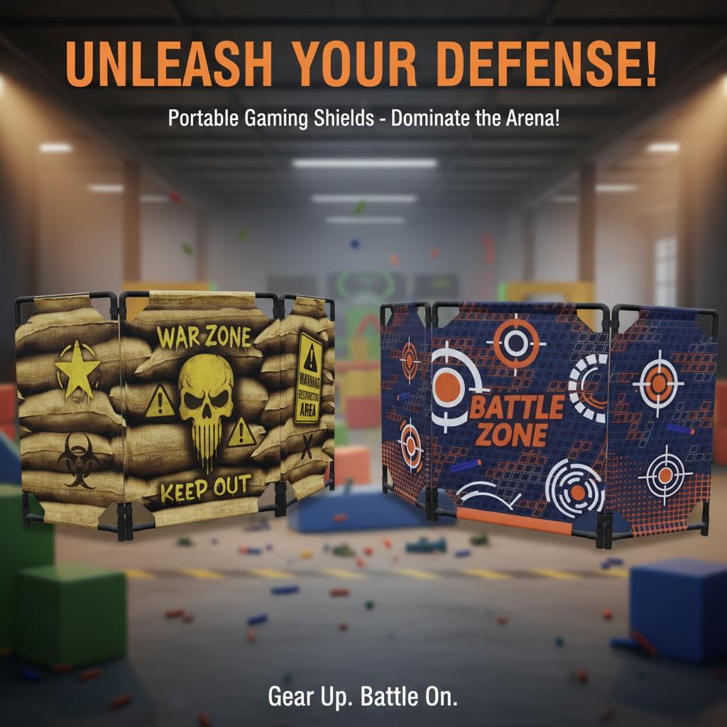 SINCOLINE 2-Pack Tactical Bunker & Foam Blaster Target 59x34” Combat Battle Zone Bunker Fort, Compatible with Laser Tag, Water Gun & Birthday Activities, Foldable Wall for Active Play