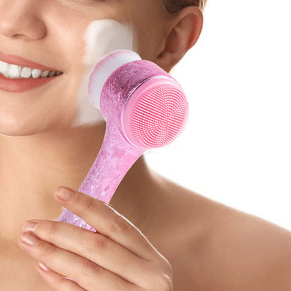 Face Brush 2 in 1, Facial Cleansing Exfoliating Scrubber Brush, Silicone Double Side Manual Face Wash Scrub Brush with Soft Bamboo Charcoal Fiber for Deep Pore Cleansing, Massaging, Skin Care