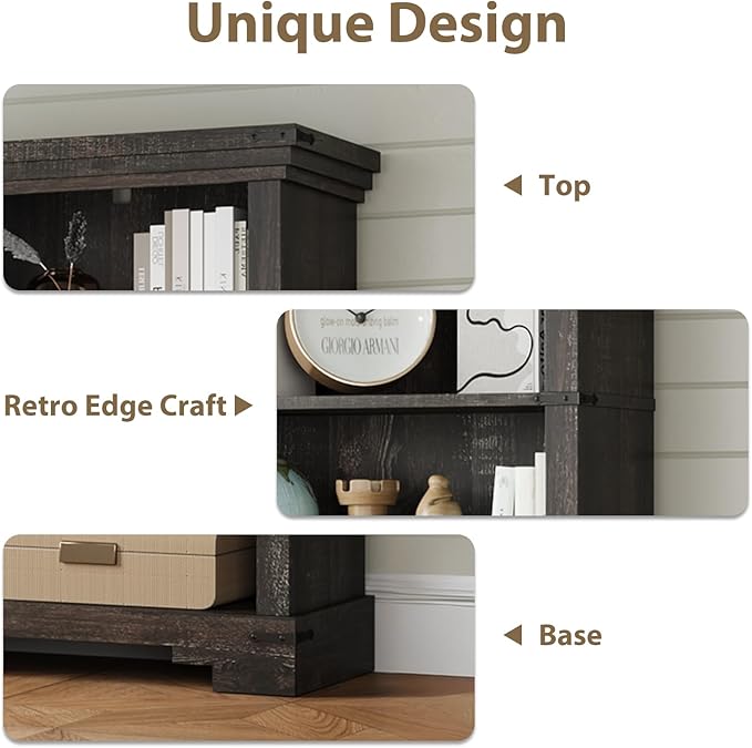 5-Tier Farmhouse Bookshelf, 61.1 inch Tall Bookcase