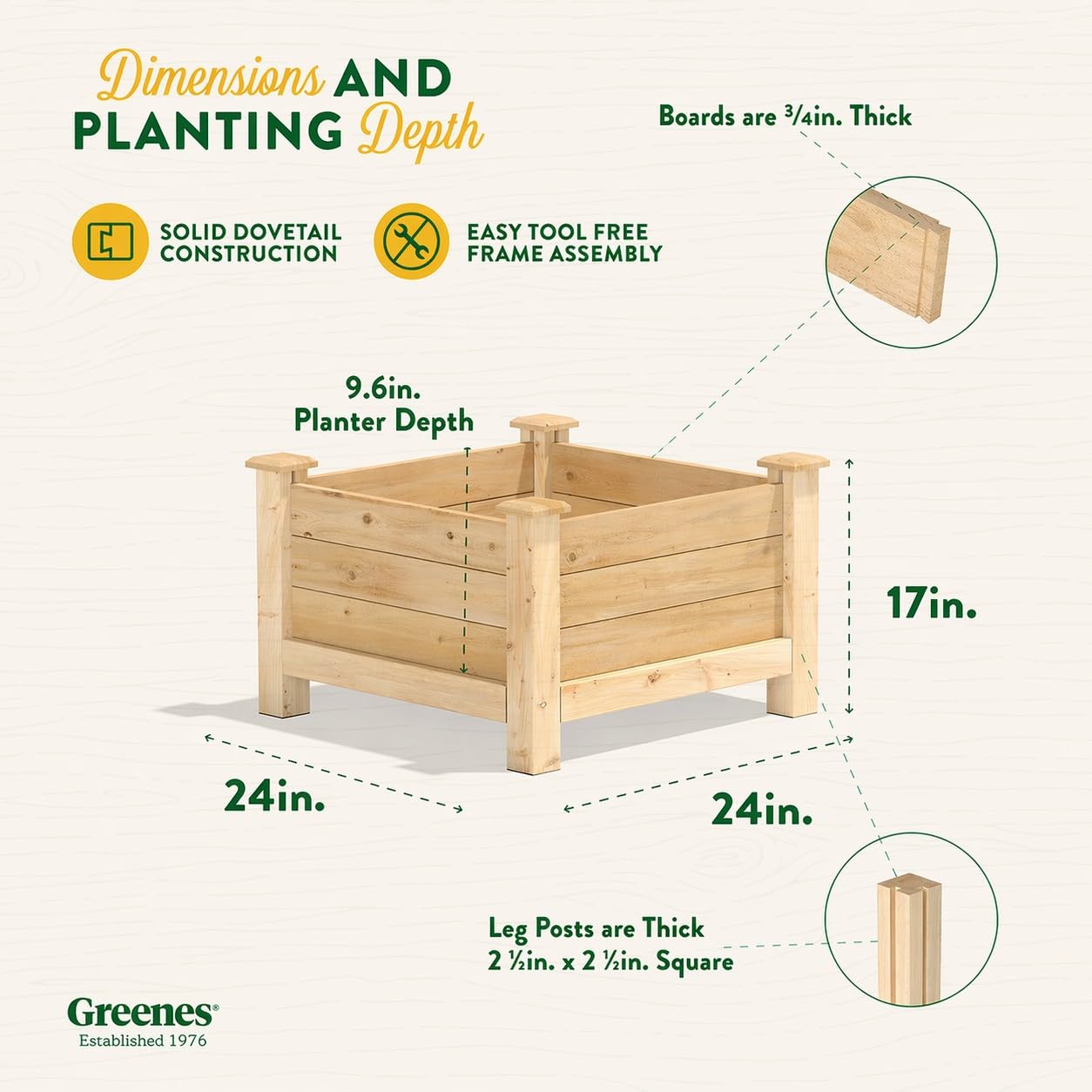 Greenes Fence Premium Cedar Elevated Planter, 24" x 24" x 17" (3/4" Thick) - Made in USA with North American Cedar