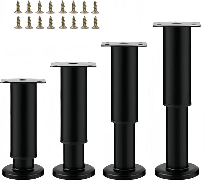 4PCS Adjustable 7.08-12.2 Inch Metal Furniture Legs Black Furniture Replacement