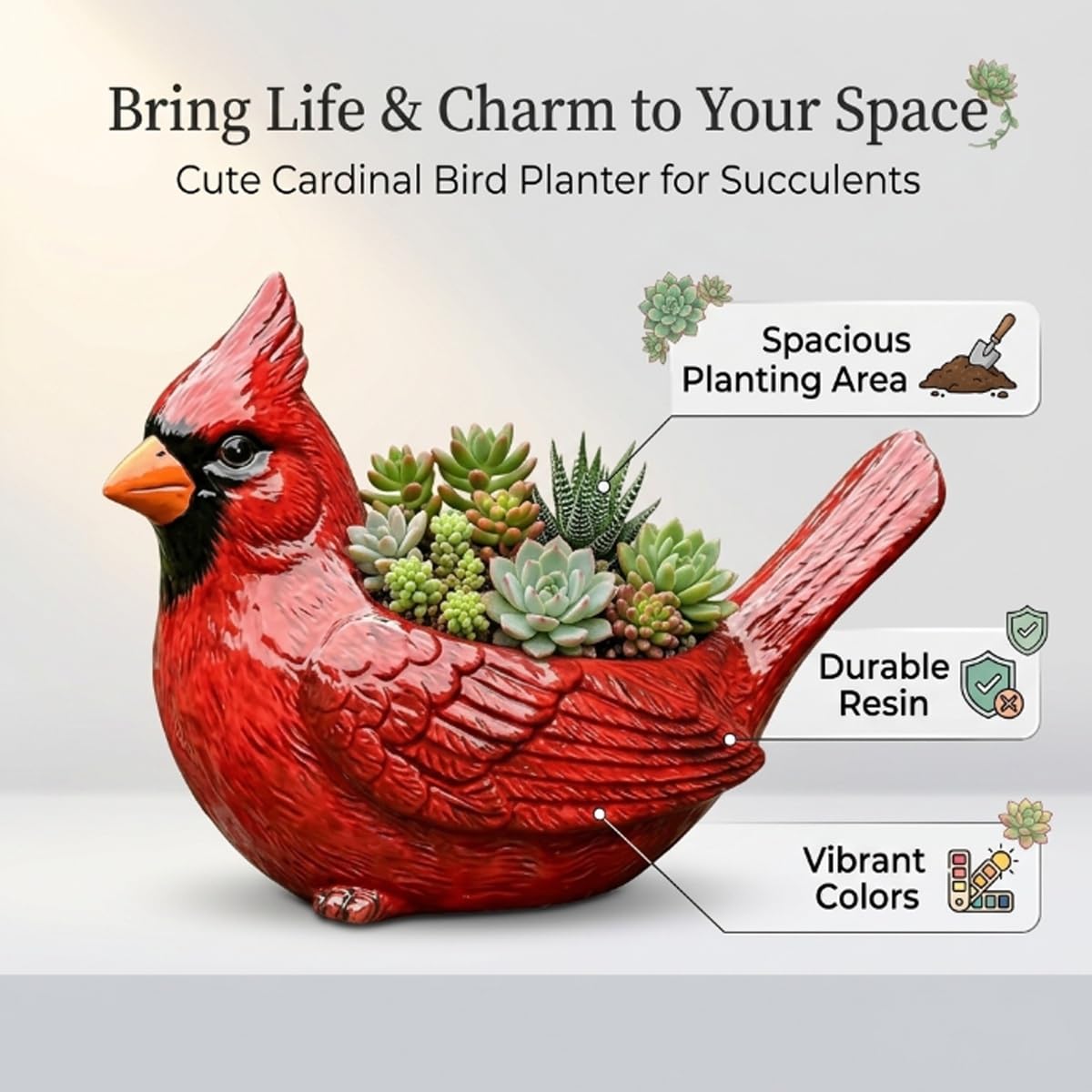 Cardinal Bird Succulent Planter, Resin Red Birds Plant Pot Small Cute Animal Flower Pots Hummingbird Succulent Planter Flower Plant Pot Decorative Planters for Indoor Tabletop Decor(Green 4pcs)