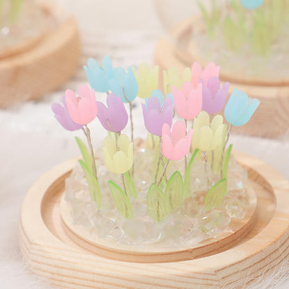 Richaa 20 Flower Blue Tulips Night Light with Wooden, Tulips Night Lamp for Christmas Birthday Mother's Day Thanksgiving, Gift for Women Girlfriend Grandma Battery Powered (not Included)