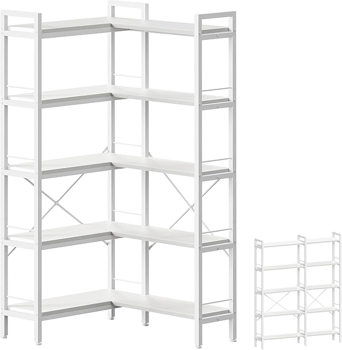 Huuger 5 Tier Bookshelf, L Shaped Corner Bookshelf