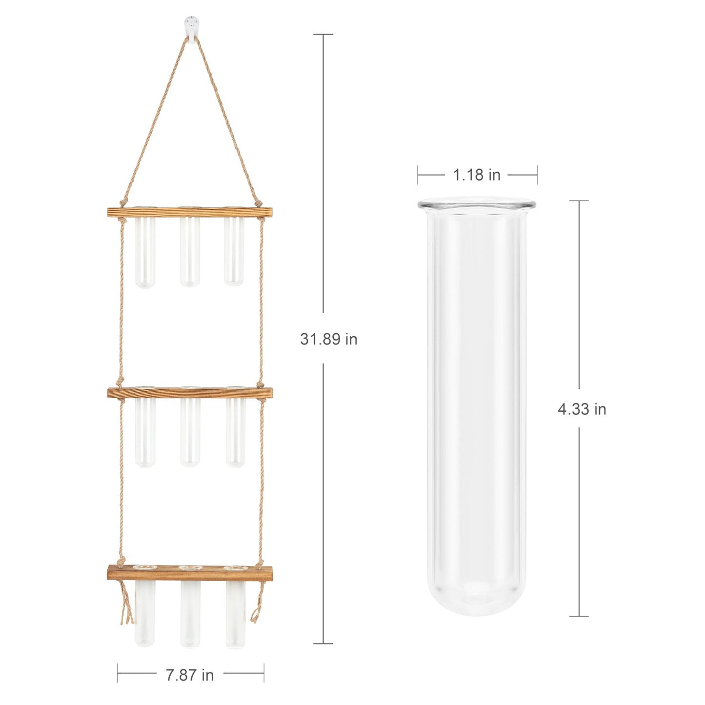 Hyindoor Wall Hanging Propagation Stations 3 Tired Wall Planter Terrarium with Wooden Stand and Glass Test Tubes Plant Hanger Flower Vase for Home Office Wall Decor Hydroponic Cuttings