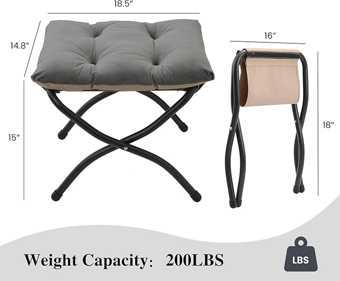 15" Folding Ottoman, Foldable Footrest Stool, Small Foot Stool